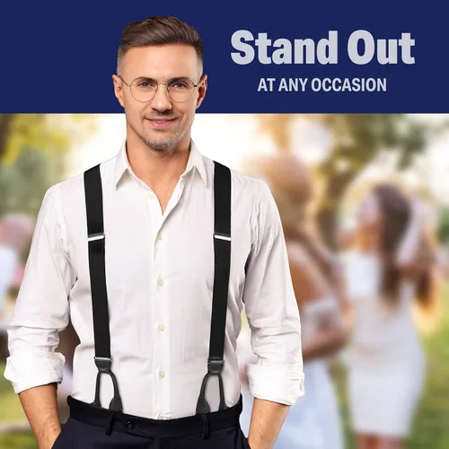 Vista 9 de Tirantes elastizados para esmoquin, diseño en Y a la moda con extremos de piel, para hombre