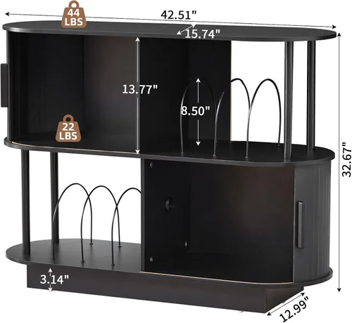 Vista 2 de Soporte moderno para tocadiscos con almacenamiento de vinilo, soporte de almacenamiento para tocadiscos negro de 40 pulgadas con puerta corredera