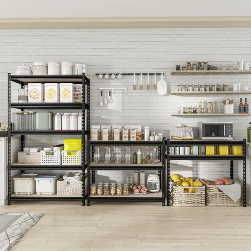 Vista 2 de Estantes de almacenamiento, estantes de garaje, estantes de metal resistentes de 5 niveles para almacenamiento, estante ajustable para cocina