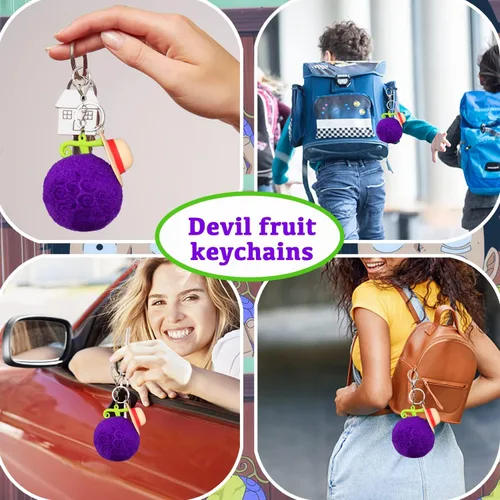 Vista 4 de Llavero de una pieza de felpa de anime de fruta del diablo para mochila, llavero de coche, idea de regalo, cosplay Luffy sombrero de paja