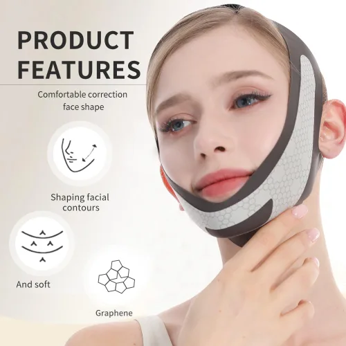 Vista 4 de Máscara de elevación de línea V de grafeno, correa de elevación facial para dormir, correa de barbilla reutilizable y ajustable para levantar