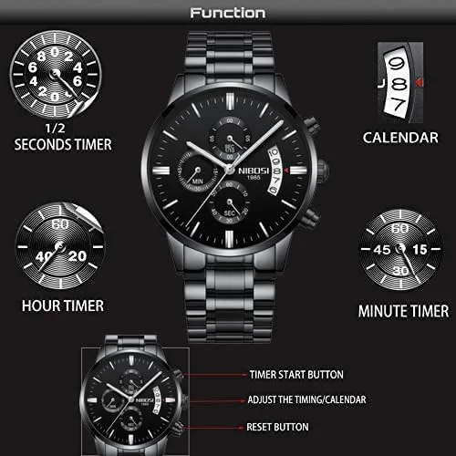 Vista 6 de Flexweltims Mens Watche Stainless Steel Analog Quartz Watches for Male Fashion Business Dress Watches Sport Waterproof Chronograph Wristwatch