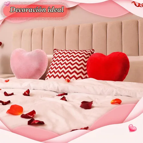 Vista 6 de Queekay - 4 cojines de peluche con forma de corazón de San Valentín, color rojo, rosa