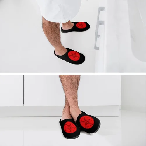 Vista 3 de Satanic Baphomet Goat Symbol - Pantuflas de algodón para hombre, de espuma viscoelástica, lavables, antideslizantes, zapatos para casa
