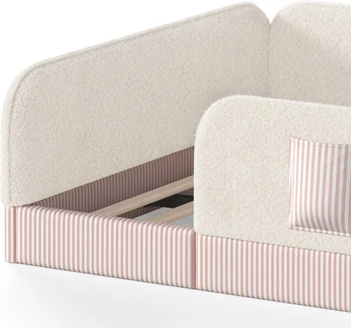 Vista 9 de Queen Teddy Floor Bed with Safety Rails Storage Pocket，Beige- Q：Queen