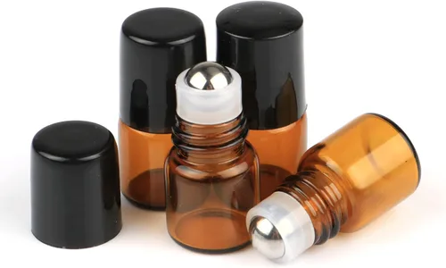 Vista 2 de Wresty 25 botellas enrollables de vidrio de aceite esencial, minúsculas botellas rellenables de perfume de aromaterapia líquido ámbar líquido