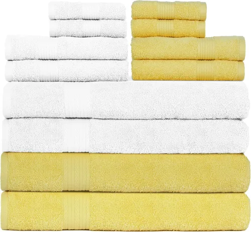 Vista 50 de Ample Decor Juego de 12 toallas de baño de 600 GSM, 100% algodón, 4 toallas de baño, 4 toallas de mano, 4 paños de lavado, absorbentes y suaves