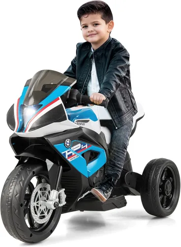 Vista 9 de Costzon - Motocicleta para niños, BMW con licencia, motocicleta eléctrica a batería de 12 V con faro, claxon, música, MP3, puerto USB, motocicleta