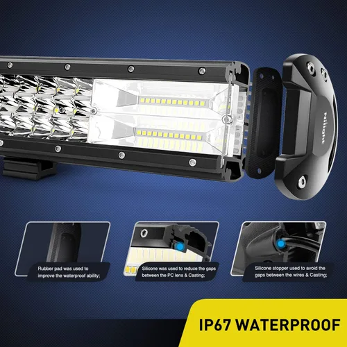 Vista 5 de Nilight - 18003C-A barra de luz LED de 15 pulgadas, 216 W, triple fila, haz combinado de luz difusa y concentrada, 21600 lúmenes, súper brillante
