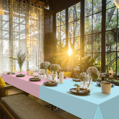 Vista 8 de MASHAN 6Pack de manteles para revelación de género, manteles desechables de plástico rosa y azul, fundas de mesa rectangulares para decoración