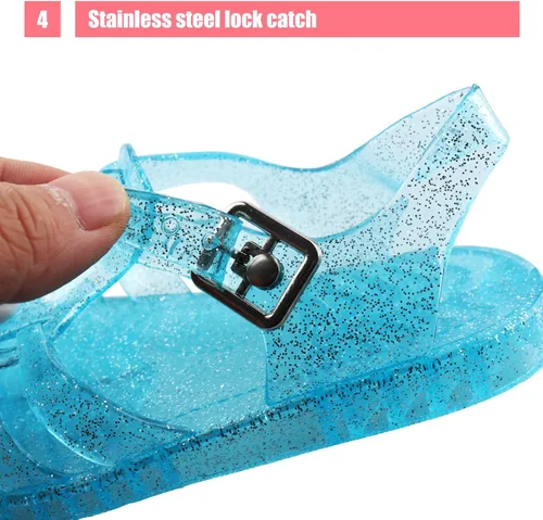 Vista 5 de Amtidy Zapatos de gelatina para niñas, sandalias de cumpleaños de princesa de la reina de las nieves para niñas pequeñas, para fiestas inspiradas