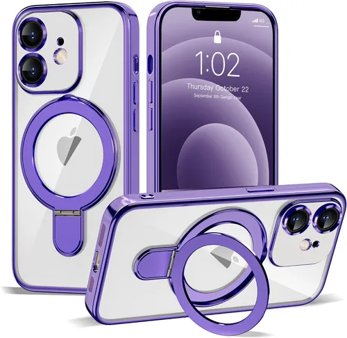 Vista 87 de Funda compatible con iPhone 12 con soporte de anillo magnético invisible [compatible con Mag-Safe] [Protector completo de lente de cámara] Funda