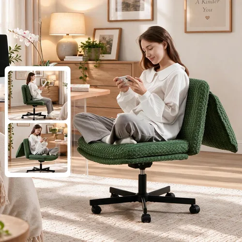 Vista 14 de Fizzin Cross Chair, Memory Foam Armless Home Office Chair with Wheels, Beige