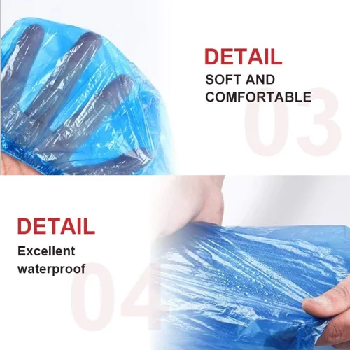 Vista 3 de Greenour Fundas de plástico desechables impermeables para brazos, color azul, 16 pulgadas, con paquete elástico, paquete de 100/1000/2000
