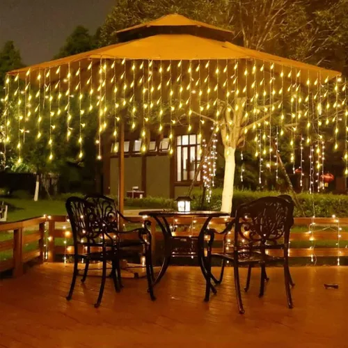 Vista 6 de 304 luces LED solares de carámbano de Navidad para decoración al aire libre, 8 modos de luces impermeables para exteriores, vacaciones, patio Blanco