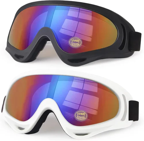 Vista 8 de Gafas de motocicleta para niños, 2 paquetes de gafas para cuatrimoto, motocross, esquí, gafas de carreras todoterreno para niños, gafas anti-UV, a