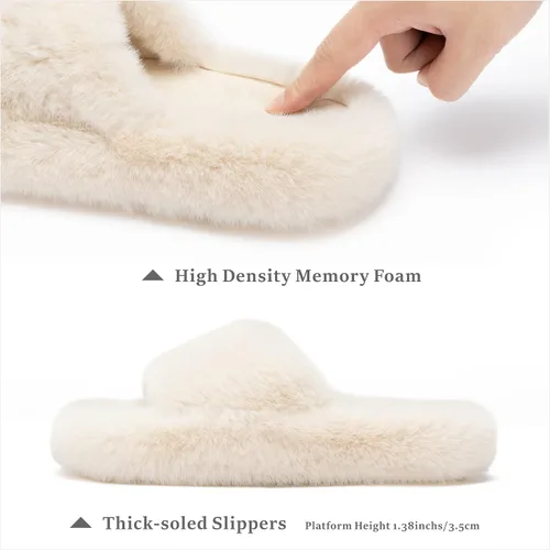 Vista 2 de Chantomoo Pantuflas de espuma viscoelástica para mujer, pantuflas de dormitorio para mujer, mullidas, cómodas, con forro de piel sintética, suela