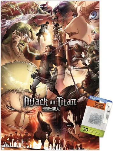 Vista 8 de Trends International Attack on Titan: Season 3 - Póster de pared de arte clave, 22.375 x 34 pulgadas, paquete de póster y pin de empuje