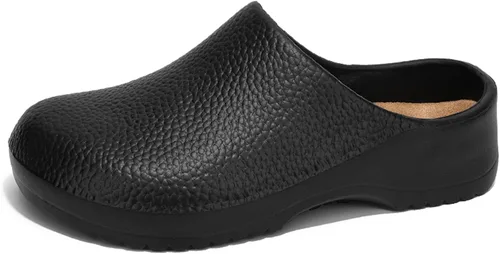 Vista 8 de ihinzry Zuecos de chef profesional, antideslizantes, impermeables, zapatos de trabajo para enfermeras, personal de cocina con soporte de arco