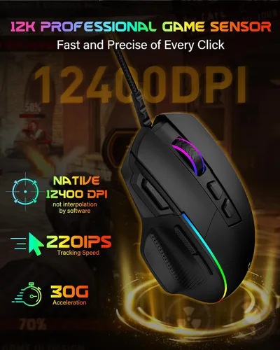 Vista 2 de Ratón para juegos de computadora con cable X49, llave de fuego rápido