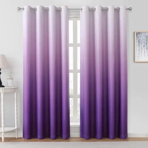 Vista 23 de HOMEIDEAS Cortinas Blackout Negras Ombré de 52 x 63 Pulgadas de Largo Degradado Oscurecimiento de Habitación Aislamiento Térmico Ahorro de Energía