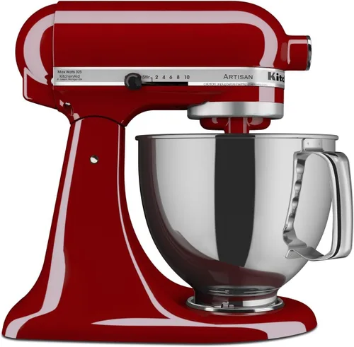 Vista 13 de KitchenAid Artisan Series Batidora de Pie con Cabezal Inclinable de 5 Cuartos con Escudo Vertedor KSM150PS, Crema de Almendra