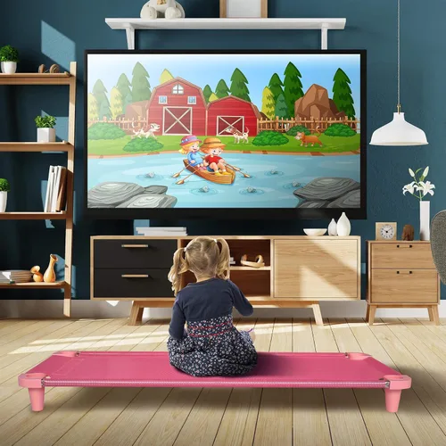 Vista 5 de Acrimet Cuna para niños pequeños, viajes, guardería, 52 x 21 pulgadas, rosa, paquete de 1 Diseño portátil y apilable