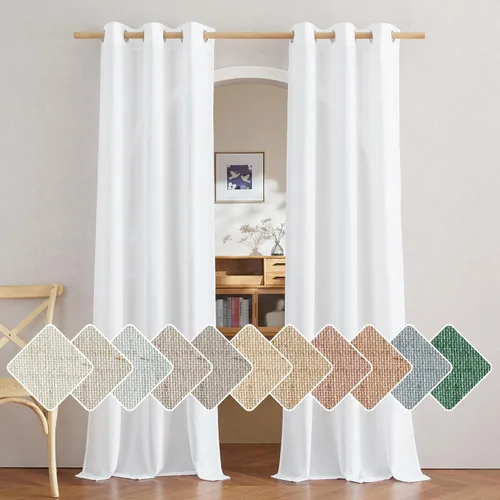 Vista 79 de NICETOWN - Cortinas de lino angora para ventana de cocina sobre el fregadero, con ojales, lino grueso angora, tratamientos cortos para ventanas