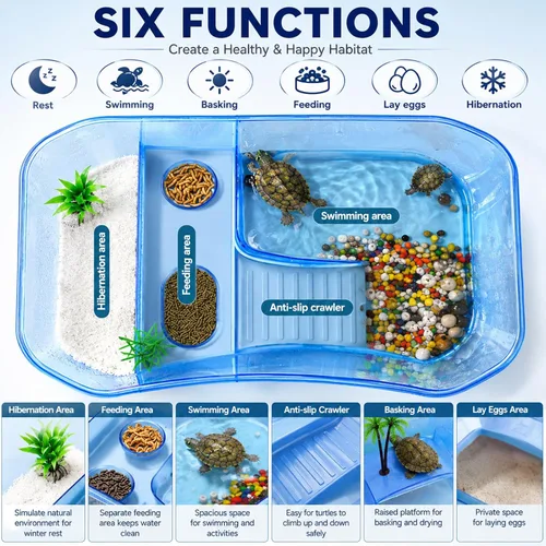 Vista 3 de Rypet Tanque Acuario para Tortugas - Hábitat de Reptiles, Hábitat de Tortugas, Tanque de Acuario para Reptiles para Cangrejo de Río y Cangrejo Azul