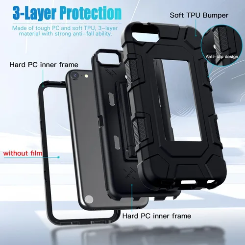 Vista 2 de ZoneFoker Funda para iPod Touch 7ª, 6ª y 5ª generación, resistente a los golpes, para Apple iPod Touch 7/6/5 generación, color negro