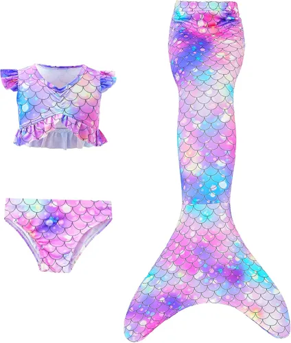 Vista 9 de zocapuy Traje de baño de cola de sirena para niñas y niños, disfraz de princesa, traje de baño para fiesta (sin monoaleta)
