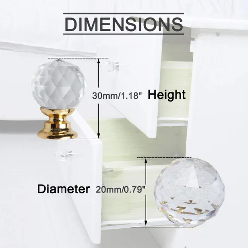 Vista 5 de uxcell 10 pomos de cristal de 0.787 in de diámetro, base de aleación de aluminio, perilla de forma redonda, manija de cajón para muebles, puerta