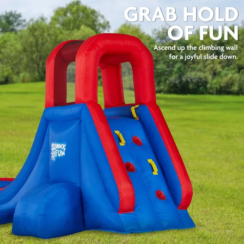 Vista 3 de Sunny & Fun Parque acuático inflable de un solo anillo – Resistente para la diversión al aire libre – Pared de escalada, tobogán y piscina profunda