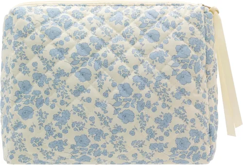 Vista 32 de PAZIMIIK - Bolsa de maquillaje de algodón para mujer, grande, acolchada para viaje, Rosa (Bow Pink), Vintage