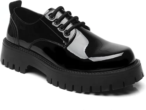 Vista 8 de Zapatos Oxford de cuero con cordones para hombre, plataforma, punta redonda, tacón grueso, suela con tacos, elevadores, suela suave, zapatos