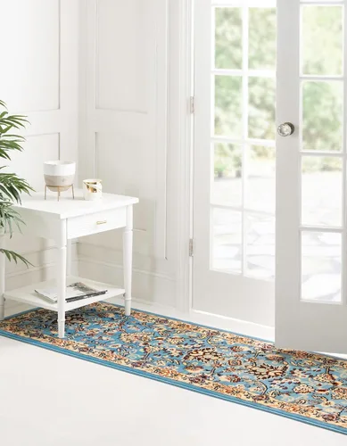 Vista 2 de Unique Loom Kashan Collection - Alfombra tradicional con diseño floral, color negro Celeste/azul marino