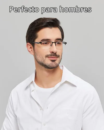 Vista 3 de Gafas de luz azul para hombre, con marco de metal, rectangular, sin montura y bloqueo UV, para computadora Lightweight Metal Frame Computer