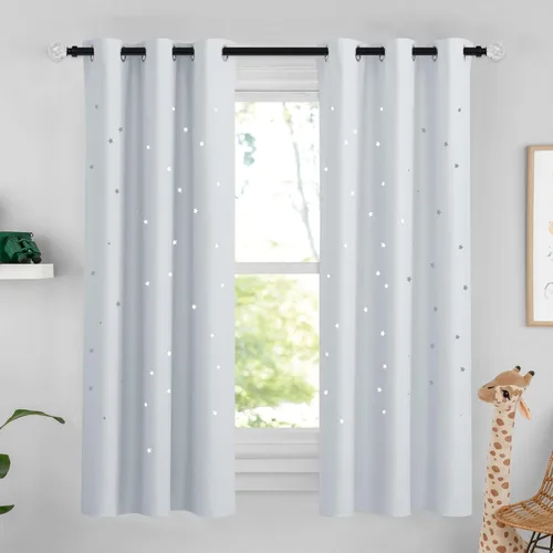 Vista 26 de NICETOWN - Cortinas de oscurecimiento de habitación con estrellas en rosa bebé, de 45 pulgadas de largo para dormitorio de niñas, cortinas
