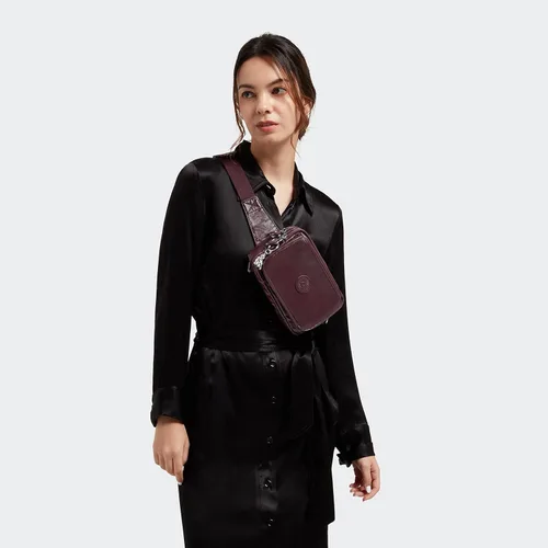 Vista 8 de Kipling Abanu - Bolso cruzado para mujer, ligero, cintura ajustable con bolsillos con cremallera de múltiples compartimentos, Borgoña Lacq