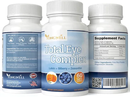 Vista 2 de Complejo ocular total con luteína, arándano y zeaxantina - Apoya la salud ocular y la agudeza visual (120 cápsulas) - 2 botellas