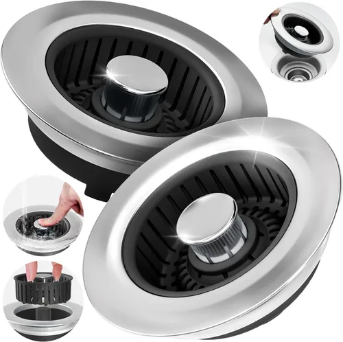 Vista 11 de zaa Colador de drenaje para fregadero, tapón 3 en 1 para fregadero de cocina, tapón de drenaje de cocina de acero inoxidable y cubierta con colador