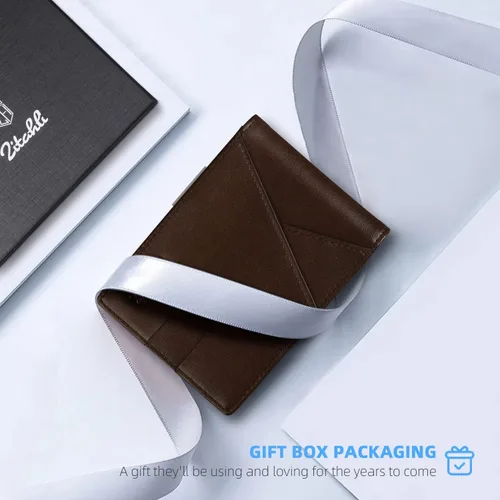 Vista 113 de Zitahli - Billeteras delgadas RFID para hombres, billetera de cuero flexible con clip de dinero, cartera minimalista con bolsillo frontal