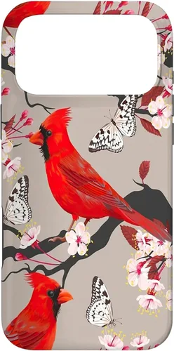 Vista 26 de Women Girls Cardinals Red with Floral Butterfly Case for iPhone 17
