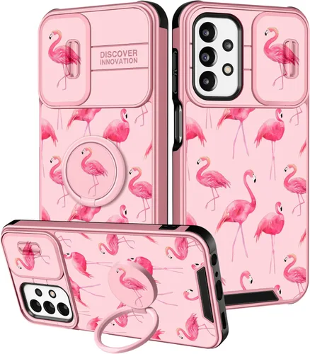 Vista 101 de Funda 2 en 1 para Samsung Galaxy S23 Ultra Flamingo para mujeres y niñas, diseño femenino de flamencos con cubierta deslizante para cámara y soporte