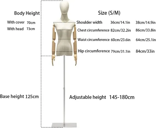 Vista 7 de Adjustable Female Mannequin Torso with Detachable Head & Arms - Medium Size Dress Form for Sewing, Tailoring, Jewelry Display - Perfect for