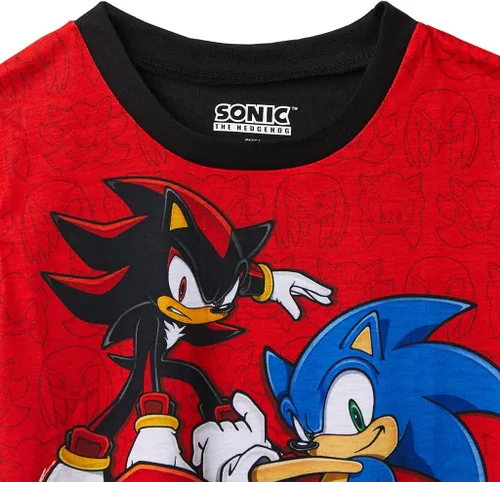 Vista 3 de Sonic The Hedgehog Conjunto de pijama de 2 piezas con pantalones cortos y camisa de dormir para niños Negro/Rojo