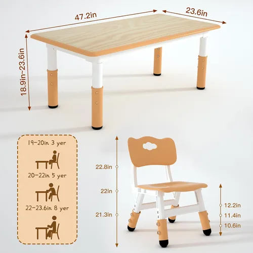 Vista 3 de Mesa y sillas para niños, Mesa y sillas para niños, Mesa y sillas para niños, Mesa para niños (6 sillas), Juego de mesa y silla para niños de 5 a 8