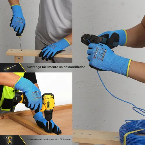 Vista 4 de Gasoline 12 Pairs MicroFoam Nitrile Work Gloves, Touchscreen Breathable Safety Gloves for Warehouse, Mechanic, Sizes S-XXL Azul 12 pares