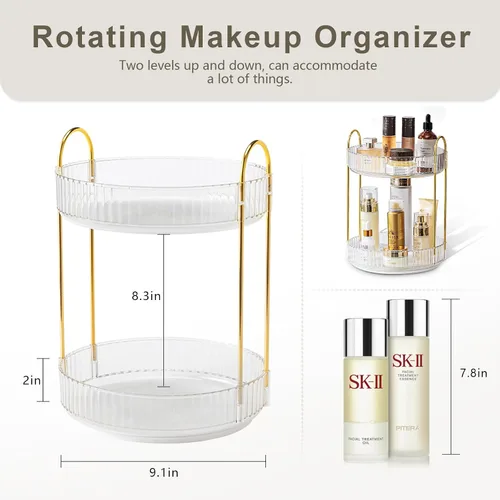 Vista 3 de Organizador de maquillaje giratorio 360 para tocador, organizador y almacenamiento de encimera de baño, organizador de cosméticos para cuidado