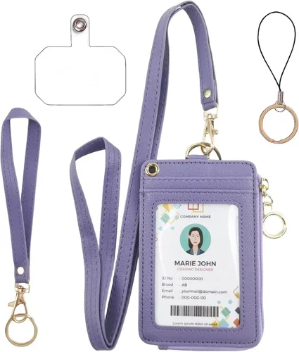 Vista 9 de bolimoss Portatarjetas de identificación 2 en 1 y cartera con cordón para mujer, soporte vertical de cuero para tarjetas de identificación